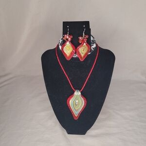 Red and Yellow Swirl Necklace and Earring